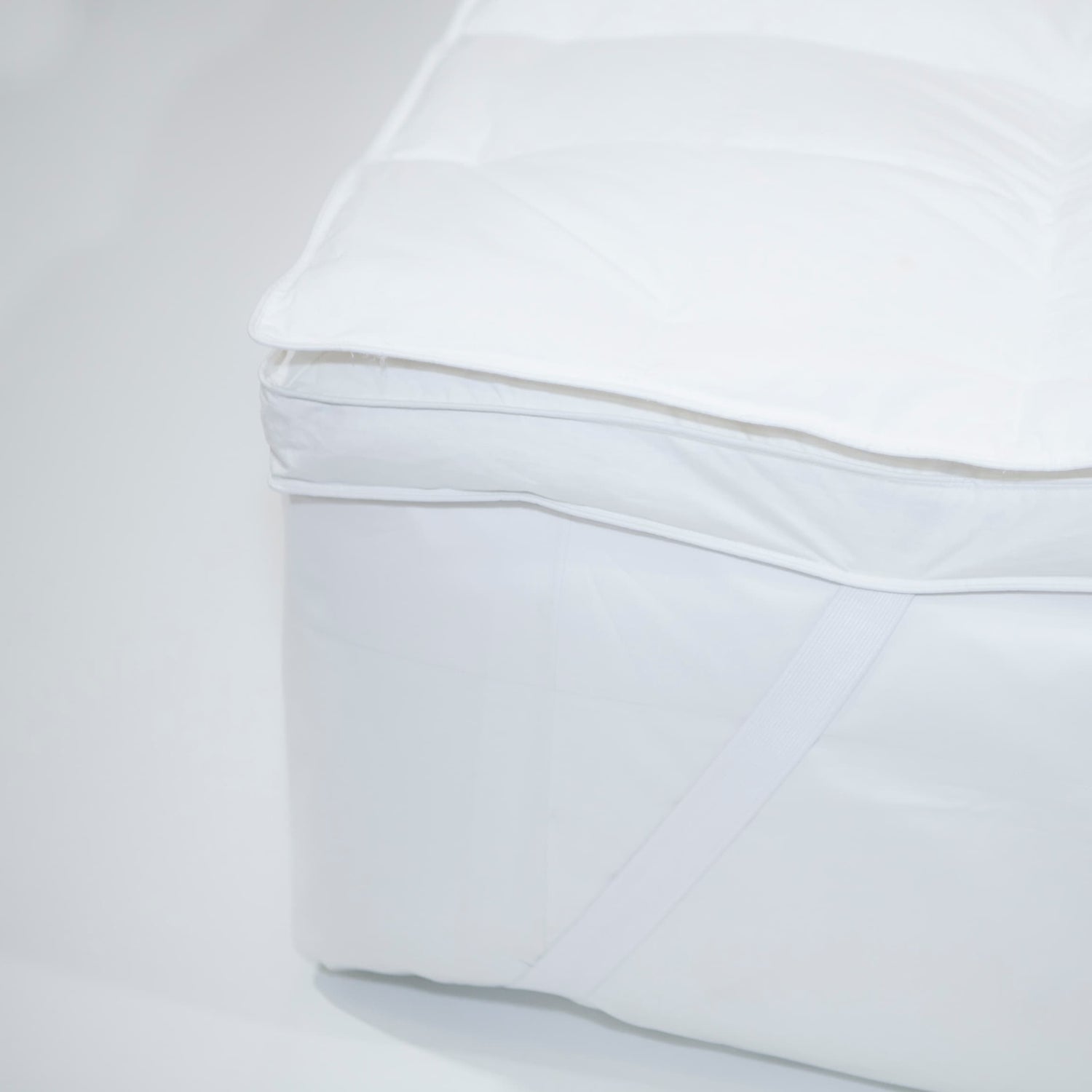 Protège-matelas blanc de luxe avec élastiques de maintien, offrant une protection et un confort supplémentaires