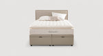 Lit coffre beige Ouessant Luca avec matelas et oreillers, design élégant et fonctionnel
