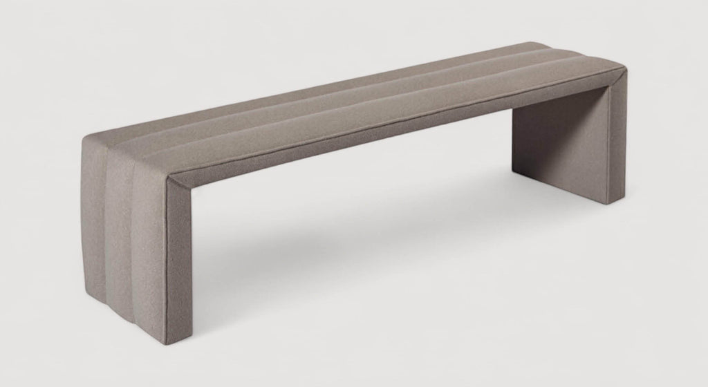 Banc de lit moderne en tissu gris, design minimaliste, modèle Cliveland
