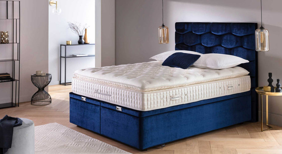 Lit coffre Warren Box bleu avec un matelas Ambassadeur Le Lit
