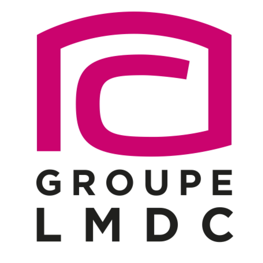 Logo du Groupe LMDC avec un symbole rose stylisé au-dessus du texte noir "Groupe LMDC"