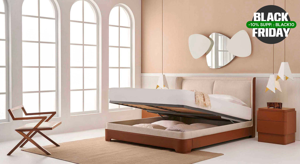 Lit coffre avec tête de lit ISABEL Cosmic Beige / Cassa/-Brown