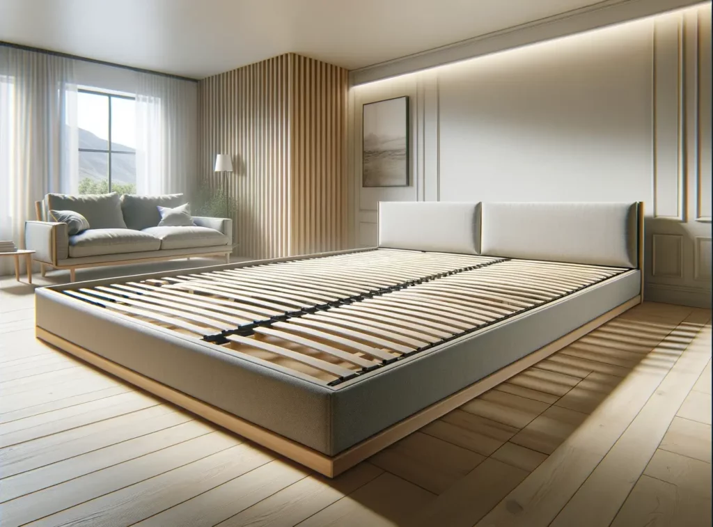 Sommier à lattes nues pour lit coffre dans une chambre au style minimaliste